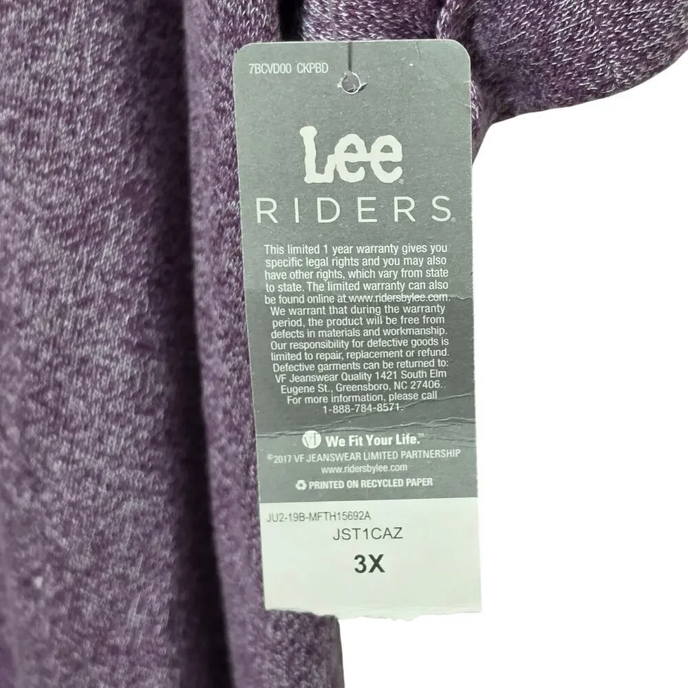 Lee Riders Shirt Sleeve Lightweight Sweater Women’s Size 3X Heather Purple NWT
